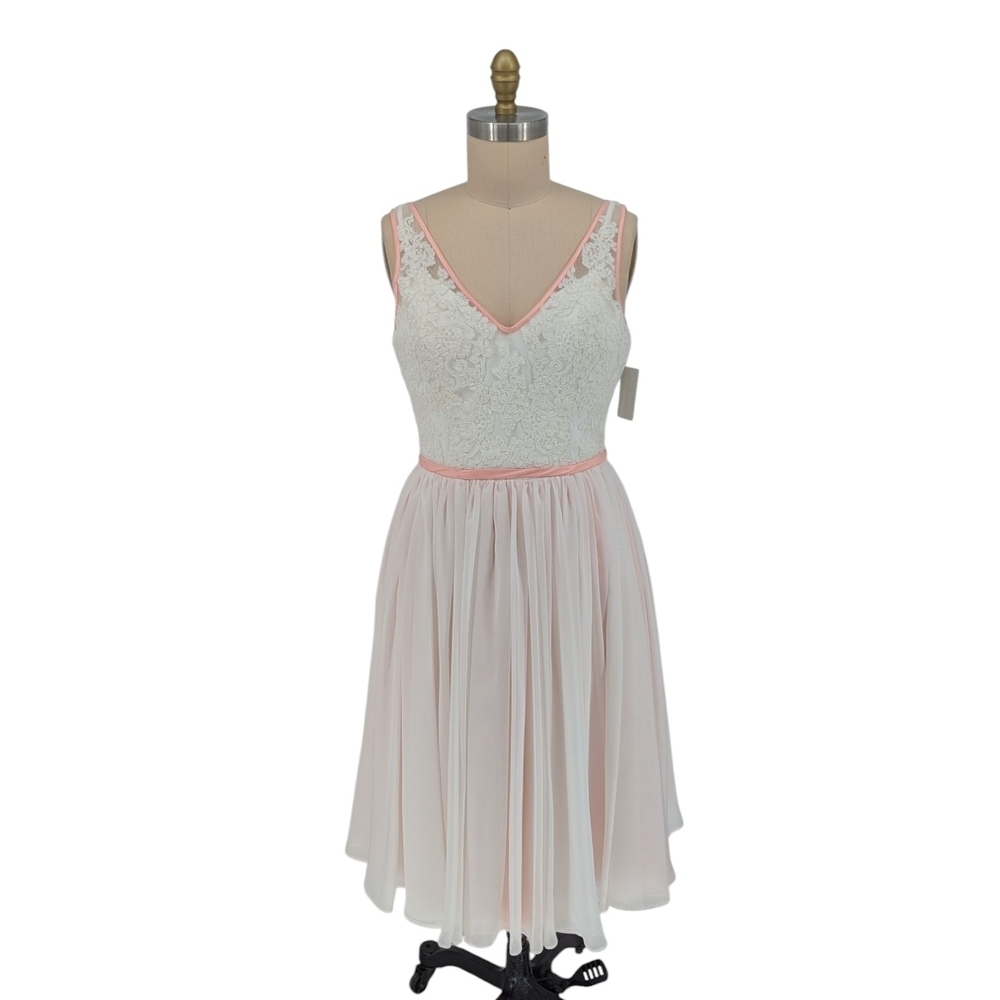 11496 Carrafina Lace Chiffon A Line Dress White Size 12 bridal wedding bride